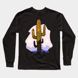 Cute Cactus in Desert Illustration Artwork Long Sleeve T-Shirt